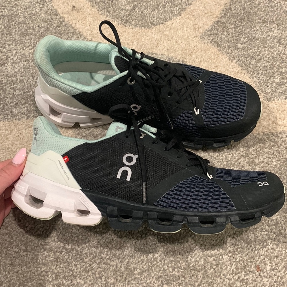On cloud black and mint shoes